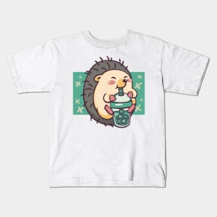 Cute Hedgehog Drinking Bubble Tea Kids T-Shirt